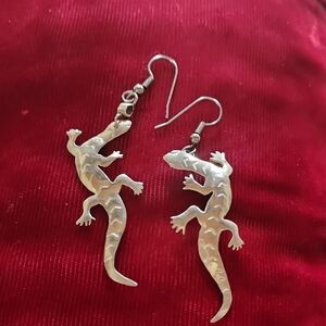 Silver Lizard Reptile Earrings